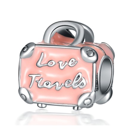 Charm vali Love Travel màu hồng Pastel