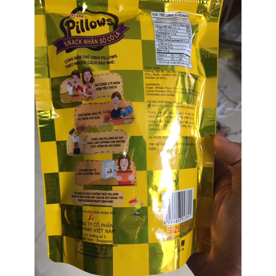Túi Bánh Snack Pillow Oishi Nhân Chocolate / sữa dừa 85 gram