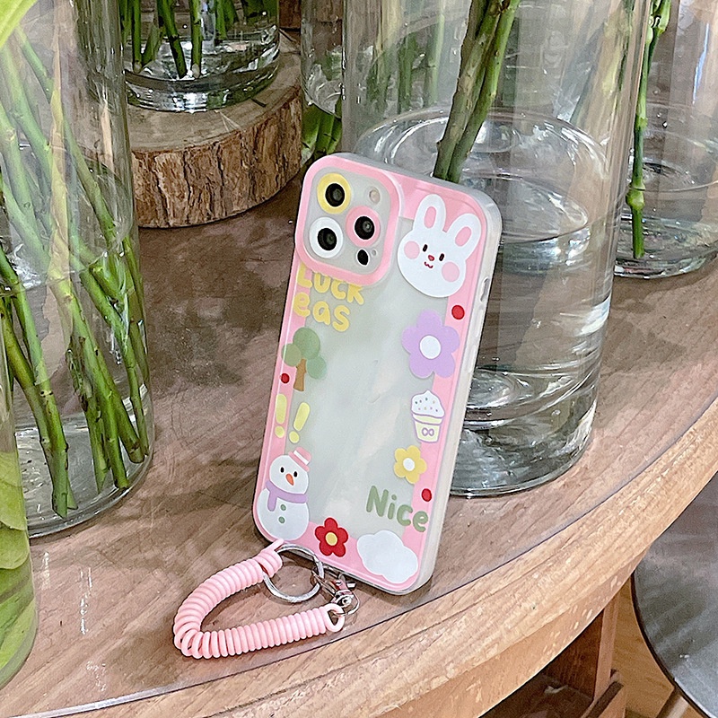 Ốp lưng iphone ốp Điện Thoại Họa Tiết Thỏ Có Dây Đeo Cho iPhone 14 13 12 11 PROMAX XS XR XSMAX SE2020 6 7 8P