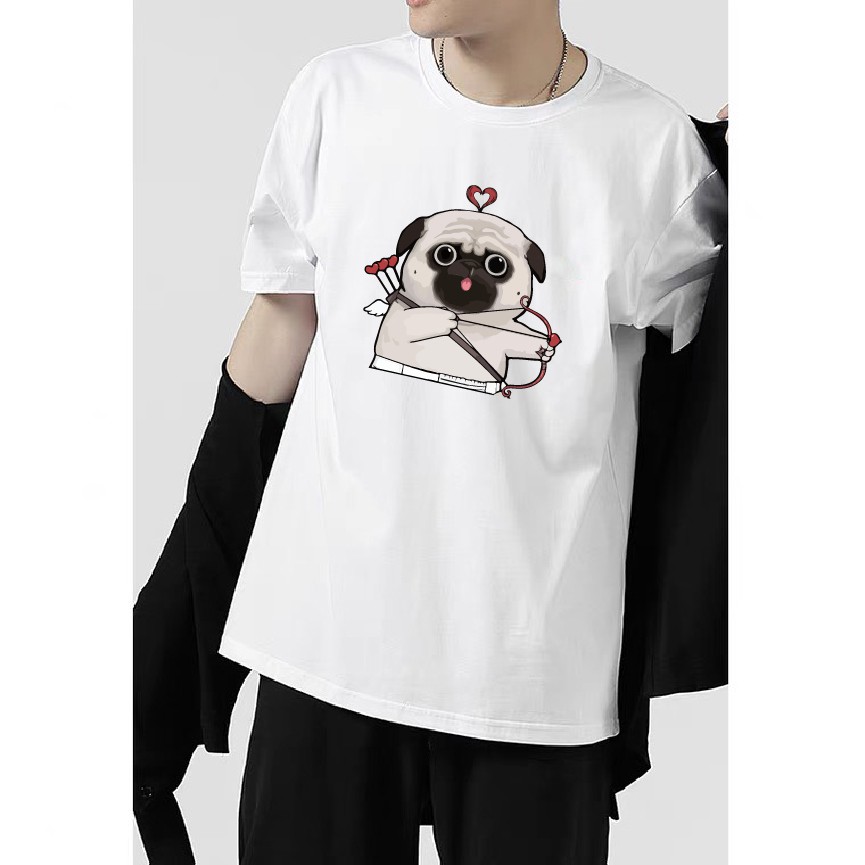 Áo thun Chó Pug tay lỡ form suông rộng chất liệu thun cotton mềm mại