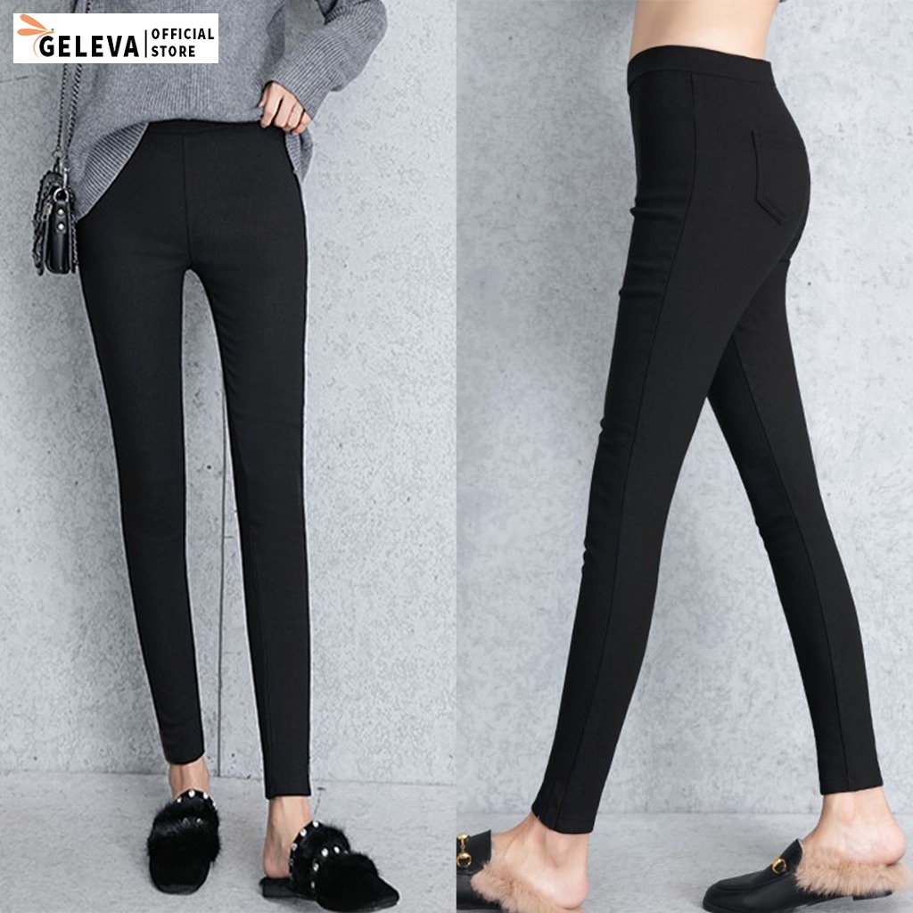 Quần legging nữ dài đẹp vải thun cotton co giãn ôm bó, Quần tregging nữ dài tập gym lưng cạp cao nâng mông Geleva LEG521