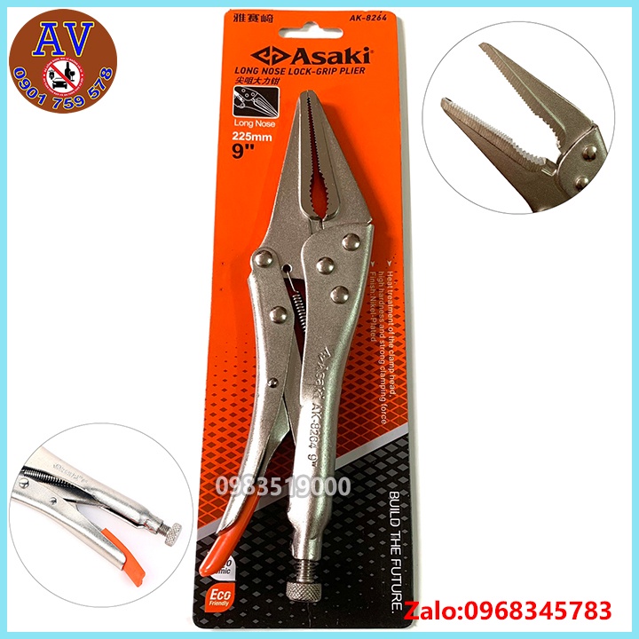 Kìm chết mỏ nhọn Asaki 9inch / 25cm- Kìm bấm chết miệng dài Asaki 25cm