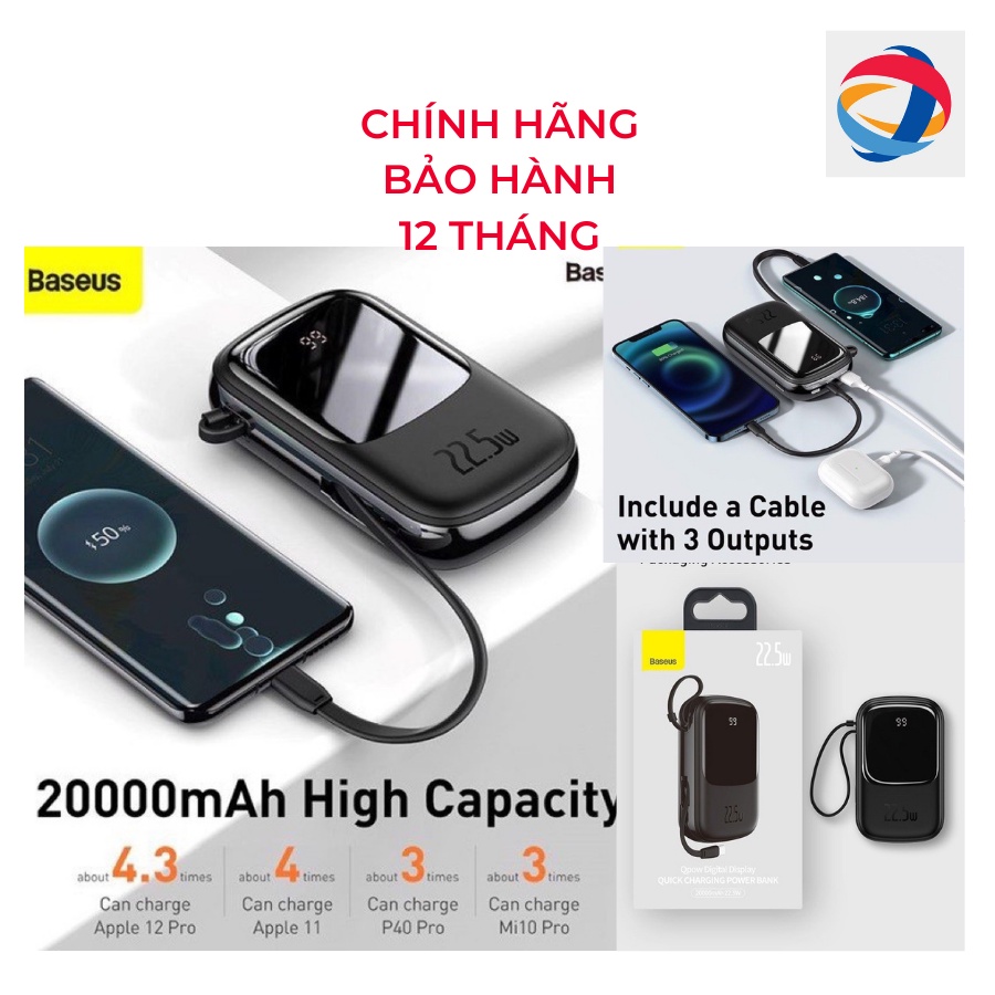 🔥Pin dự phòng tích hợp cáp sạc Baseus Q Pow Digital Display 10,000mAh,15W /20000mAH,20W /20000mAh,22,5w