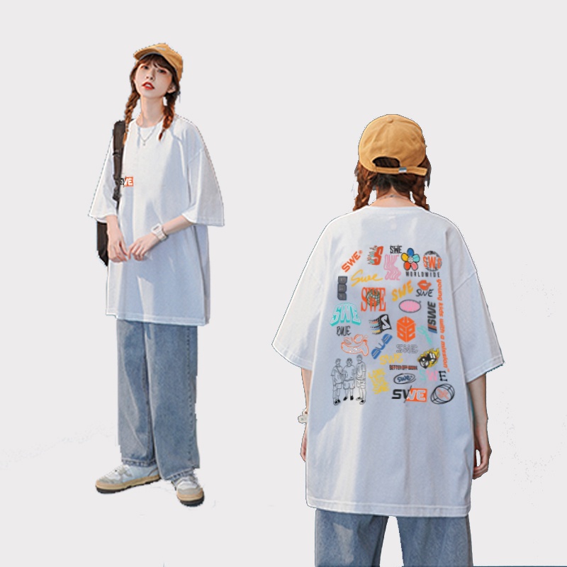 Áo Thun Tay Lỡ SWE Nam Nữ Unisex Form Rộng Chất Vải Cotton Áo Phông Tay Lỡ Cổ Tròn | BigBuy360 - bigbuy360.vn