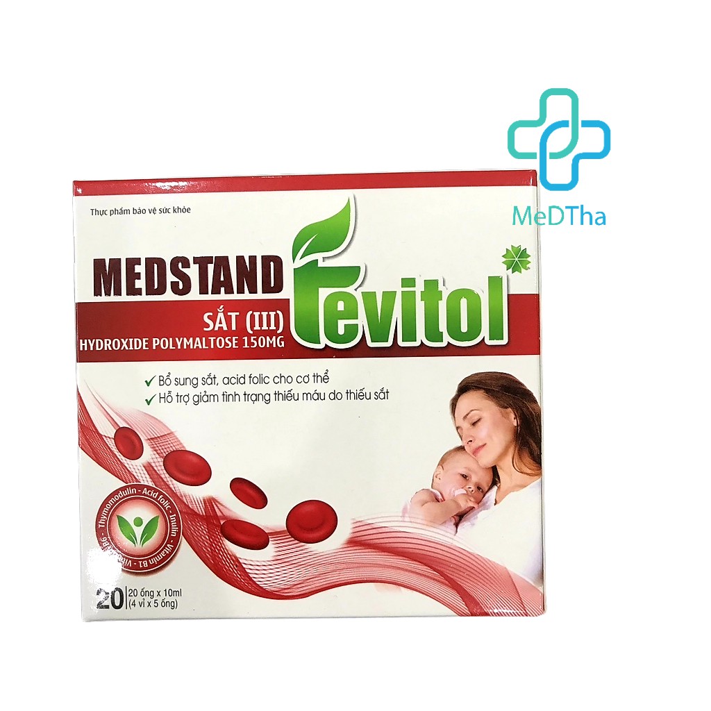 Thực phẩm bổ sung Sắt và Acid Folic Medstand Fevitol cho bà bầu, trước sinh, sau sinh và em bé tiện lợi (Hộp 20 ống)