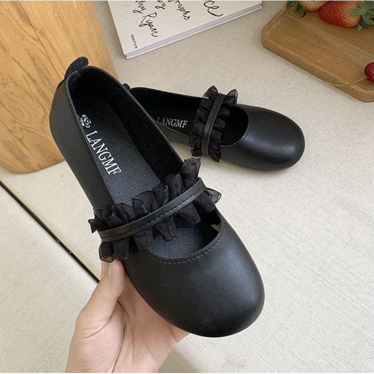 Giày búp bê mũi tròn đế bệt phong cách vintage Hàn quốc xinh xắn cho nữ - Mã GB45