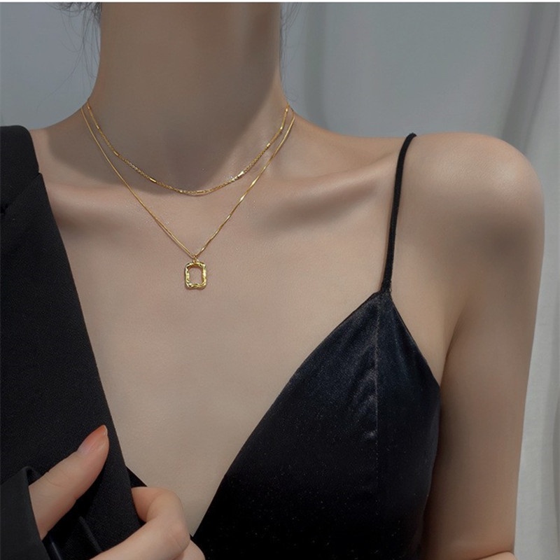 [Augustcloth | AugustJewelry] Dây chuyền/ vòng cổ hợp kim 1 mắc xích mảnh 1 dây tròn dày kèm mặt khung chữ nhật