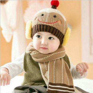 SET KHĂN MŨ LEN MẶT CƯỜI CHO BÉ