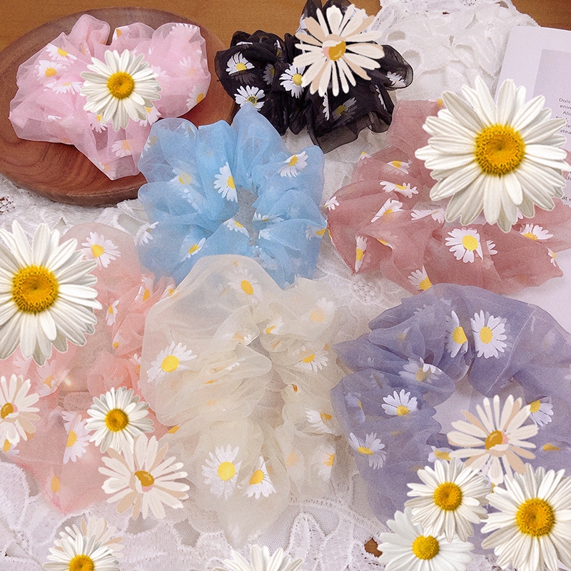 Dây Cột Tóc Lưới In Hình Hoa Cúc Nhỏ Dễ Thương Cho Nữ