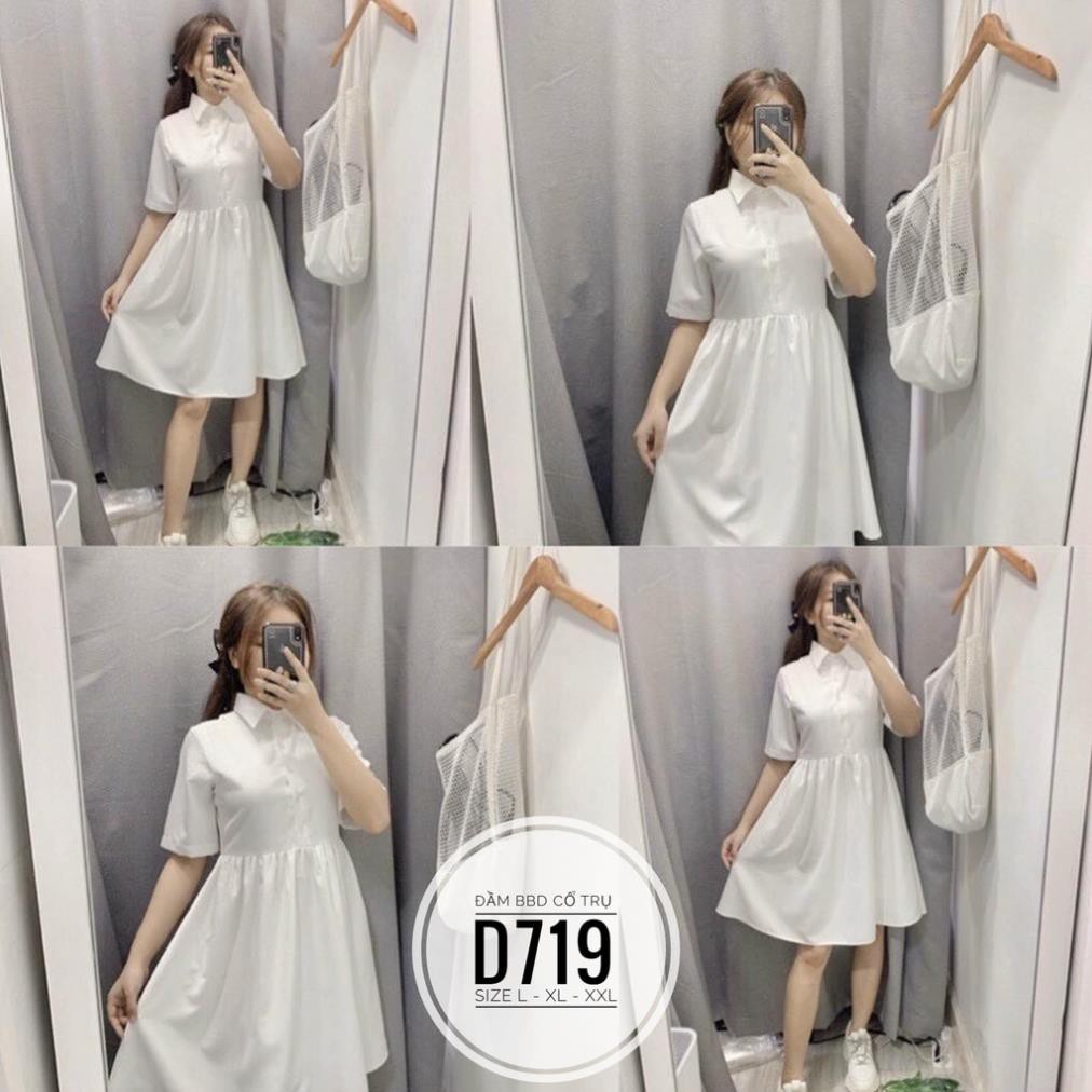 (CÓ ẢNH THẬT ) BIGSIZE Đầm BBD cổ trụ D719 BABY DOLL Màu sắc: trắng - đen ཾ ྇