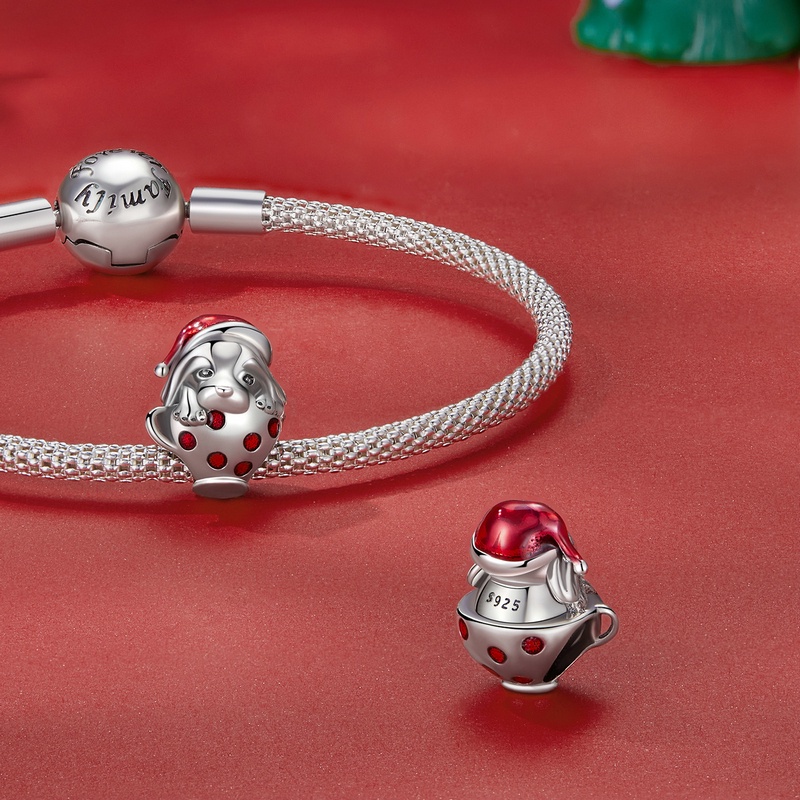 BAMOER Mặt Vòng cổ Bạc 925 Hình Ông Già Noel / Người Tuyết / Chó Mèo May Mắn Thời Trang DIY