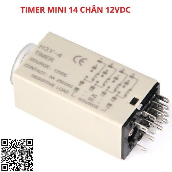 Timer mini hẹn giờ H3Y-4 relay thời gian, công tắc tự động 14 chân điện áp 12VDC tặng kèm chân đế PYF14A