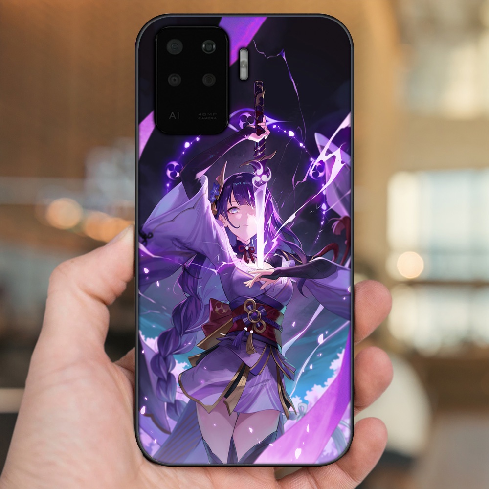 Ốp lưng Oppo A94 viền đen in hình Raiden Shogun Genshin Impact