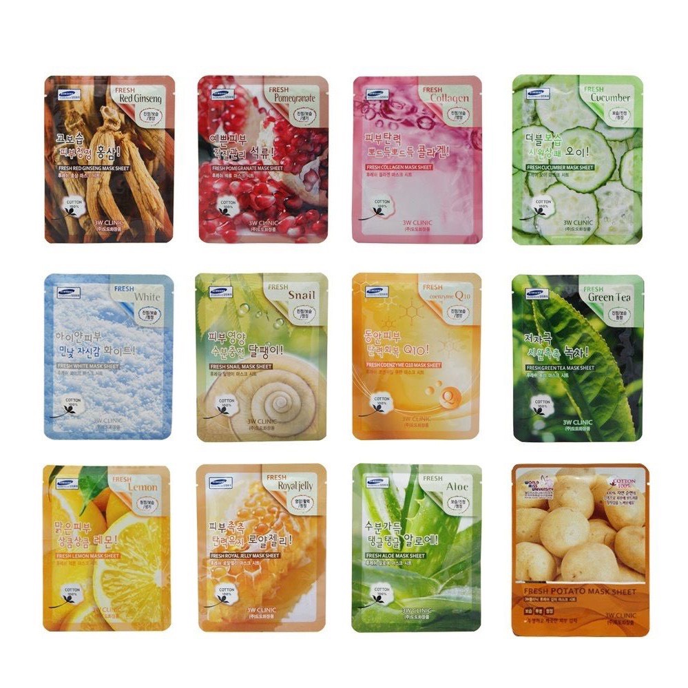 Mặt nạ giấy - Mask dưỡng trắng da dưỡng ẩm chiết xuất từ thiên nhiên 3W CLINIC Hàn Quốc 23ml nhiều vị