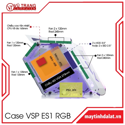 Vỏ case máy tính ES1 gaming RGB m-ATX (no fan) rẻ - đẹp - độc _ Tặng 4 tấm mica có led