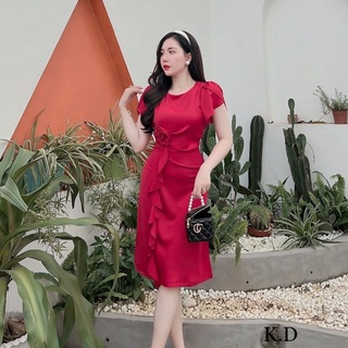 Đầm lụa hoa bèo rúm eo