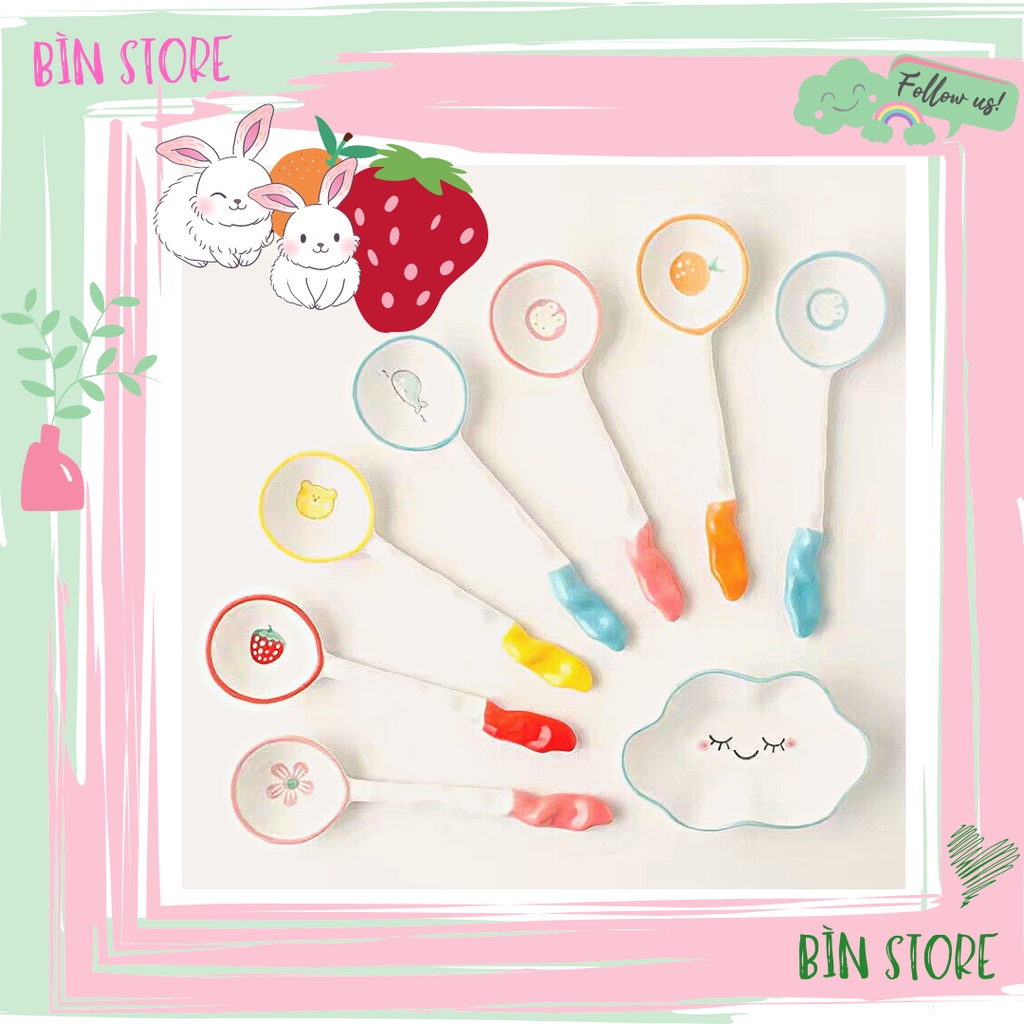 Muỗng sứ ăn cơm cho bé, thìa sứ ăn dặm cho bé dễ thương, cute cho bé nhỏ ăn dặm bé lớn tập ăn BÌN STORE