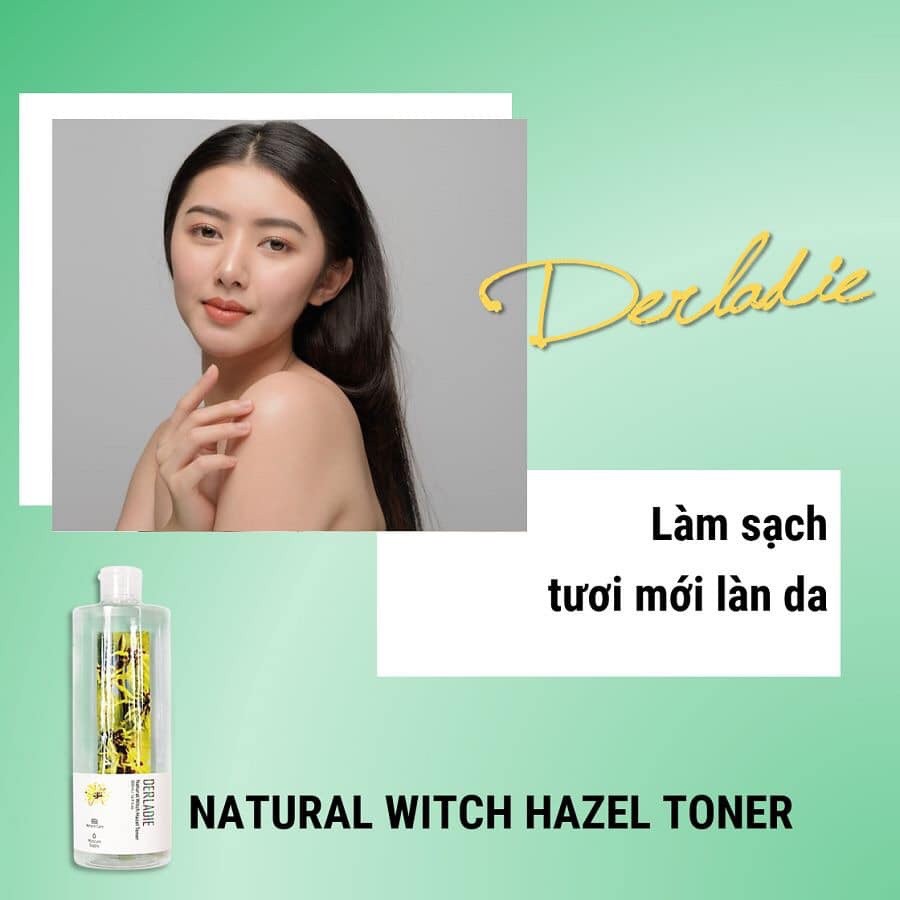 Nước Hoa Hồng Làm Sạch, Dưỡng Ẩm Chiết Xuất Cây Phỉ Derladie Natural Witch Hazel Toner 500ml