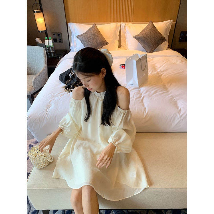 Đầm Tay Dài Hở Vai Phong Cách Pháp Thời Trang Mùa Hè Ngọt Ngào Cho Nữ