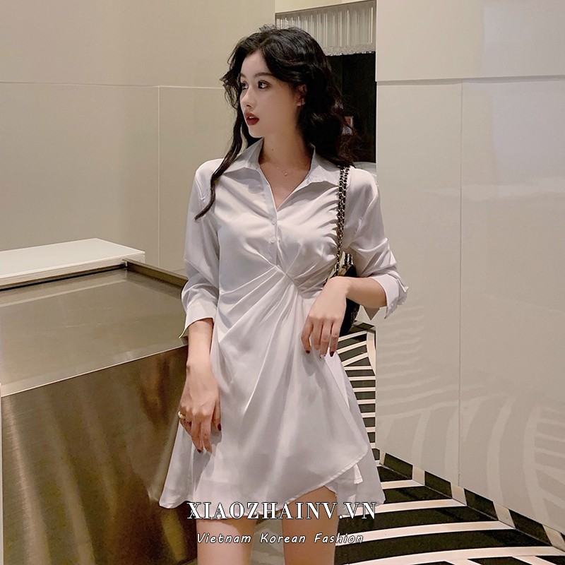 Xiaozhainv Đầm trắng chất Chiffon tay ngắn thiết kế hợp thời trang dành cho nữ | BigBuy360 - bigbuy360.vn