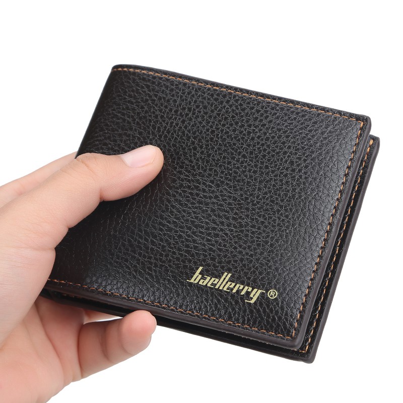 Baellerry 810# Men's Horizontal Wallet Soft Leather Korean Style Lychee Pattern Wallet Short Open Coin Purse