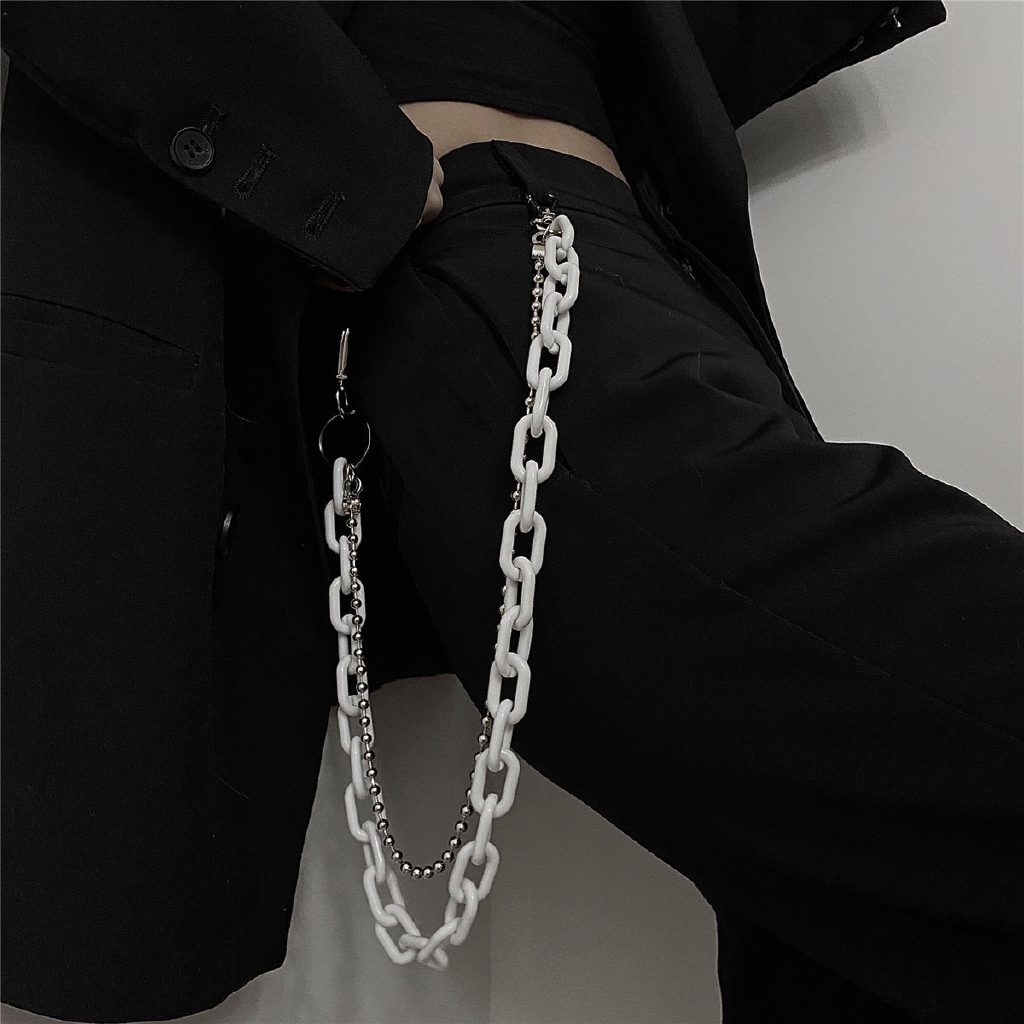 Dây xích phối quần dài hai lớp màu trơn phong cách harajuku 22128