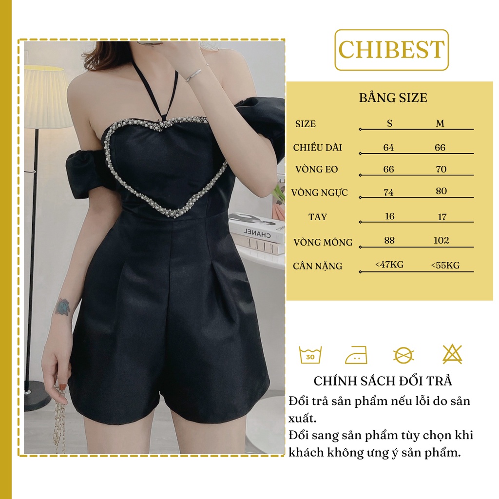 Yếm short cup ngực phối đá hình trái tim dây cổ yếm CHIBEST HJB81