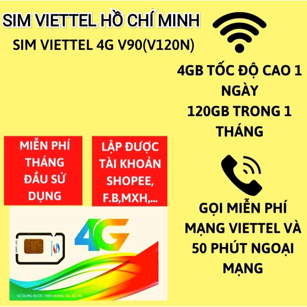 {FREE 30 NGÀY} Sim 4G Viettel gói V120Z và V120N có {4GB/Ngày} {120GB/Tháng} miễn phí gọi nội mạng dưới 20 phút
