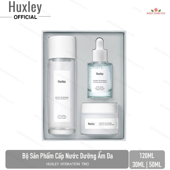 [Mã giảm giá] Bộ sản phẩm cấp nước dưỡng ẩm da Huxley Hydration Trio(Toner + Essence + Cream)