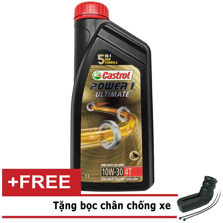 COMBO DẦU NHỚT 1L CASTROL POWER1 ULTIMATE 4T 10W-30 1L ( CHAI ĐEN MỚI 2021 ) - BỌC CHÂN CHỐNG XE