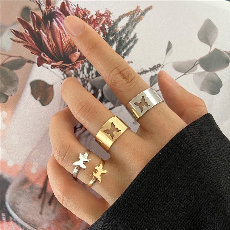 2pc/set 3pc/set 4pc/set 5pc/set Bộ nhẫn kim loại Hàn Quốc Retro Finger Ring Bướm nhẫn ngọc trai nhẫn vòng trang sức phụ kiện"