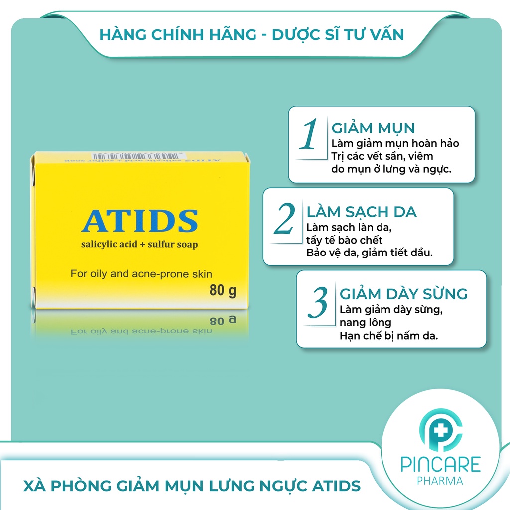 XÀ PHÒNG ATIDS GIẢM MỤN LƯNG NGỰC, GIẢM DÀY SỪNG NANG LÔNG - NHÀ THUỐC PINCARE | WebRaoVat - webraovat.net.vn