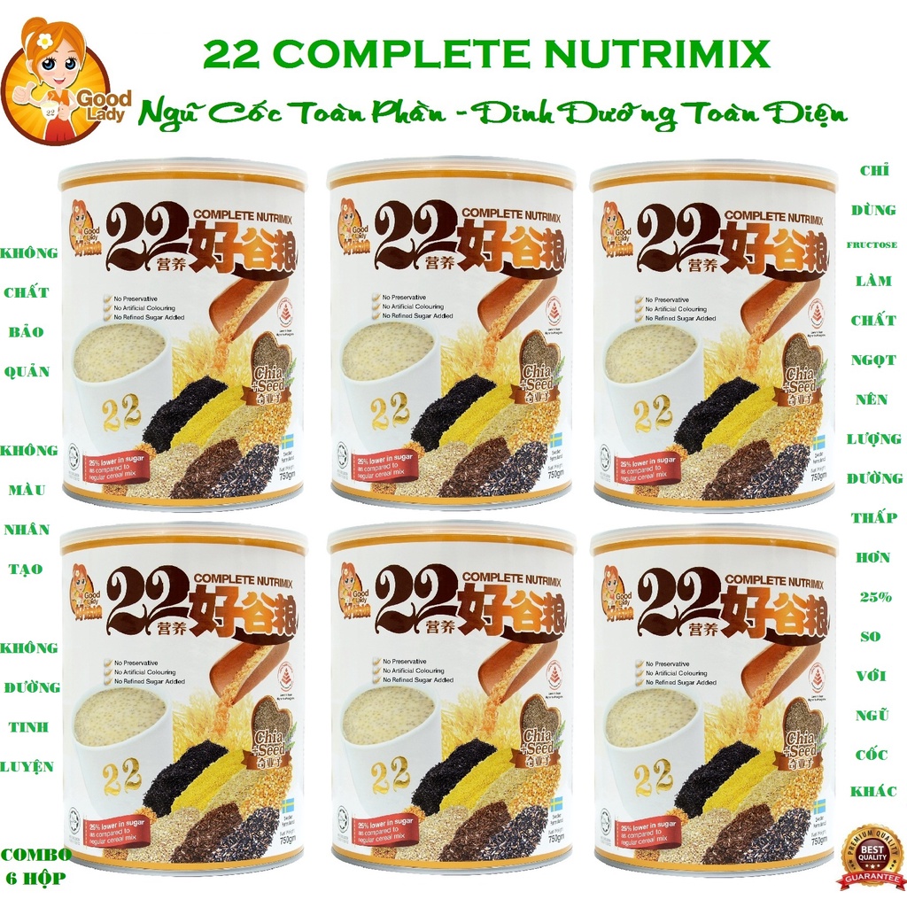 Combo 6 hộp bột ngũ cốc dinh dưỡng cao cấp 22 Complete Nutrimix Chia Seed (Hạt Chia) 750g