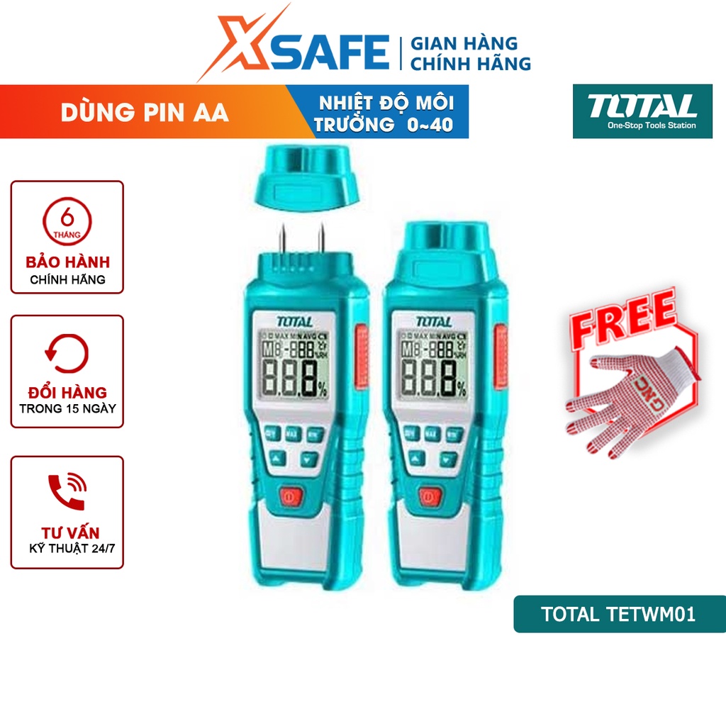 Máy đo độ ẩm gỗ TOTAL TETWM01 Thiết bị kiểm tra độ ẩm thời gian đáp ứng dưới 1 giây, dùng pin AA - Chính hãng [XSAFE]