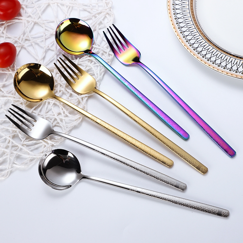 304 Food Stainless Steel Reusable 8pcs Set Metal Printing Straws Chopsticks Fork Spoon Straw W/ Cute Pouch Set