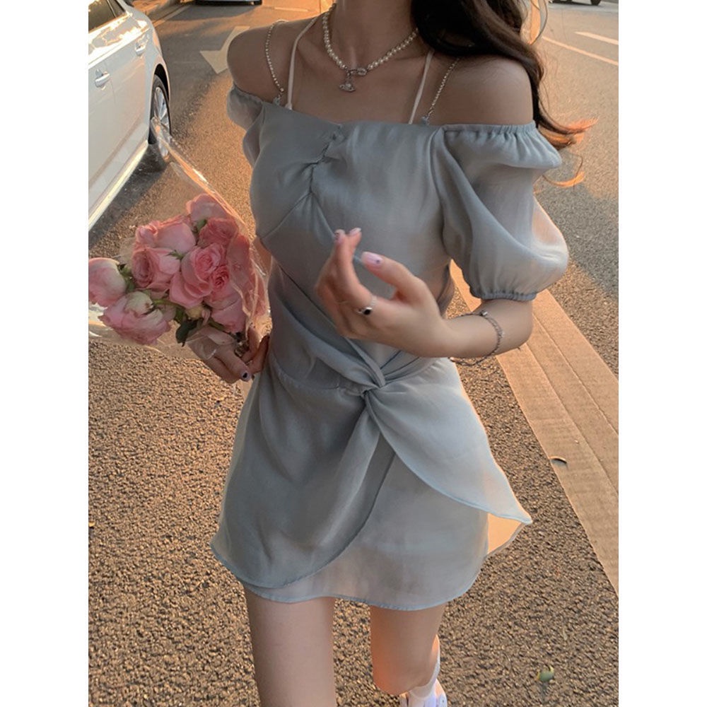 Đầm thiết kế hai dây phong cách pháp cổ điển 2021 thời trang mùa hè dành cho nữ