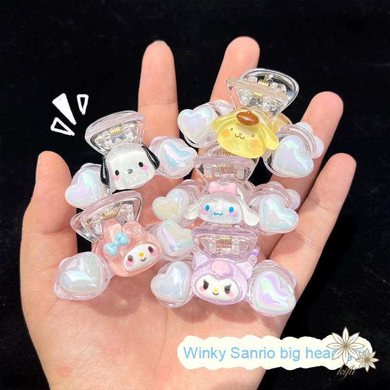 SANRIO Dễ Thương Kẹp Tóc Nhựa Hình Trái Tim Lấp Lánh Xinh Xắn Cho Bé Gái