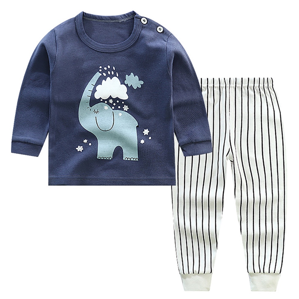Bộ đồ ngủ tay dài vải cotton họa tiết hoạt hình dễ thương cho bé