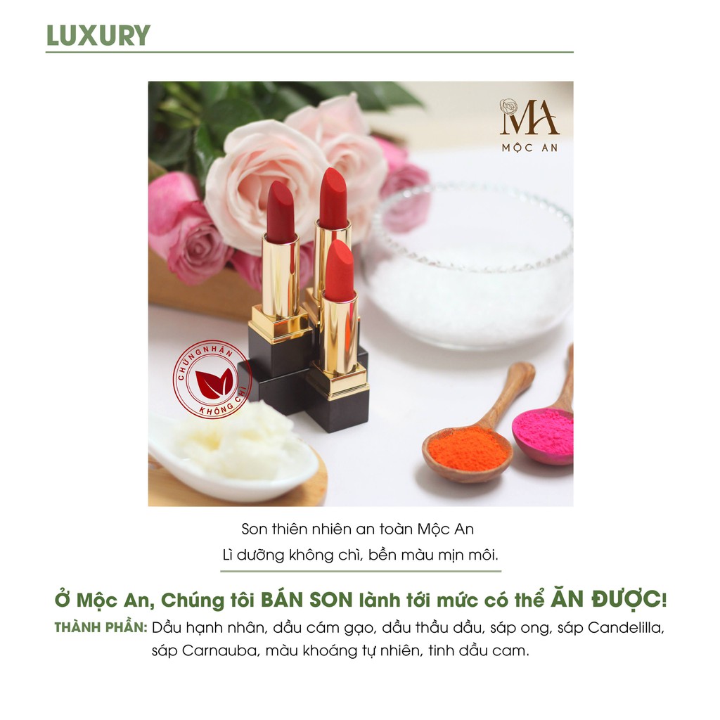 Son Lì Dưỡng Bền Màu Mềm Môi Luxury Mộc An 5g