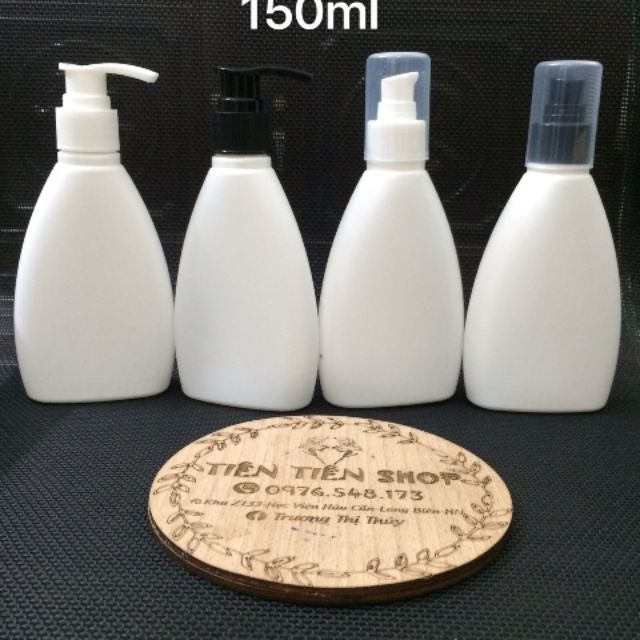 Chai nhựa dẹt trắng 150ml vòi ấn