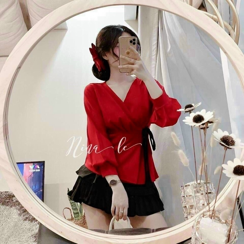 [Shop bigsize nữ 50kg-90kg] SET áo peplum đỏ chân váy xếp li mặc Tết, đi chơi, đi tiệc - Size L-XL-XXL