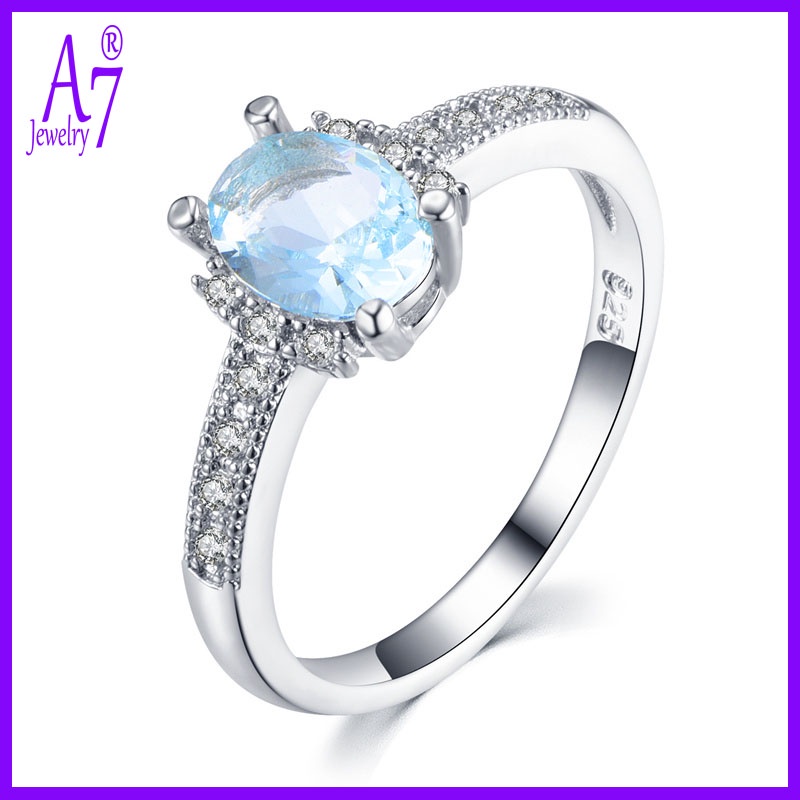 Nhẫn bạc S925 đính đá Sapphire nhân tạo thời trang cho nữ