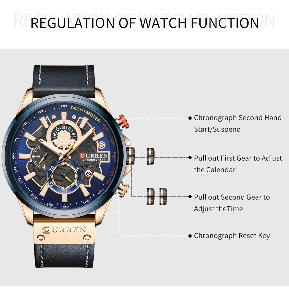 Đồng Hồ Quartz Curren Đa Năng Chống Thấm Nước Với Dây Đeo Da 8380 XS