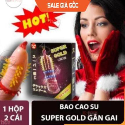 Bao Cao Su SUPER GOLD Cao Cấp Có Gân Gai Lớn, Hộp 2Cái. Bcs Gai Gân Kéo Dài Thời Gian Quan Hệ, Đem Cực Khoái Cho Cả 2.