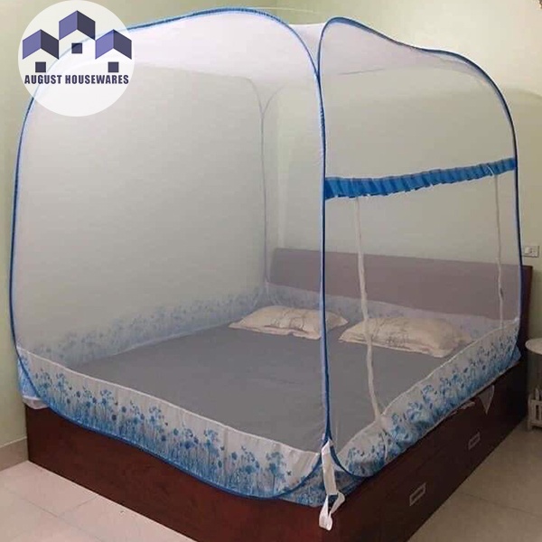 Màn ngủ, Màn chụp tự bung đỉnh vuông có chân viền vải lụa cao cấp .
