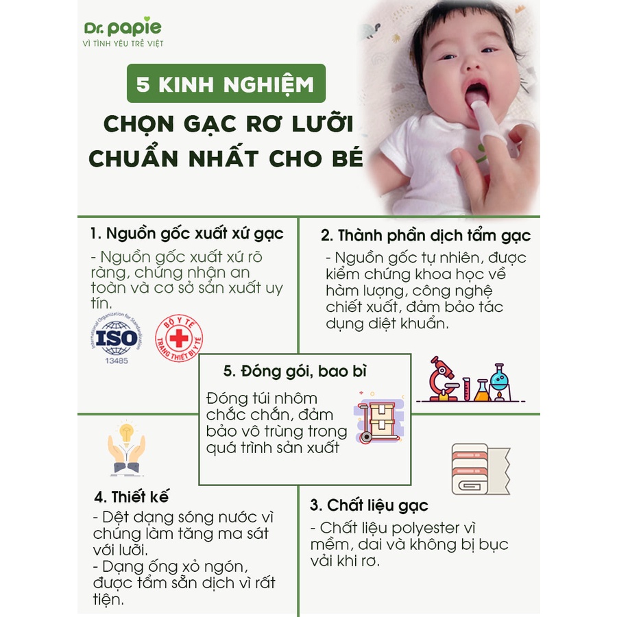 Gạc răng miệng y tế, gạc rơ lưỡi cho bé Dr. papie
