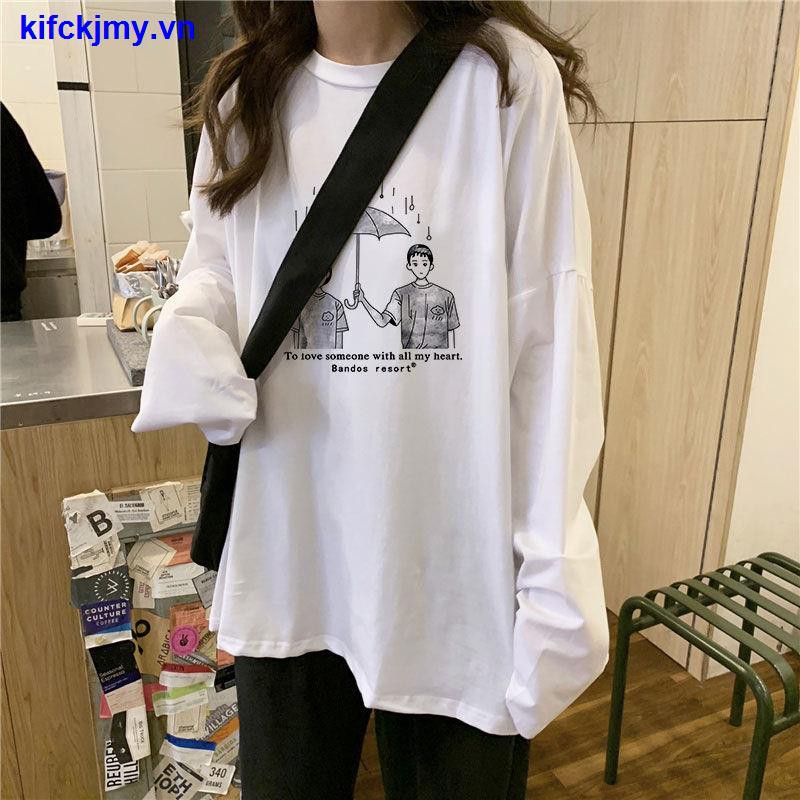 Áo thun tay dài dáng rộng phong cách Hàn Quốc thời trang mùa xuân mới 2021 cho nữ | BigBuy360 - bigbuy360.vn