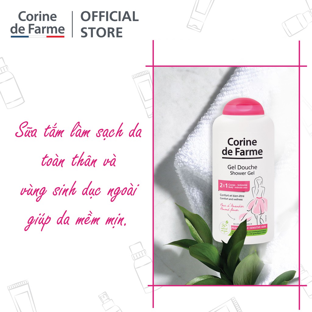 Sản phẩm 2 trong 1, làm sạch toàn thân và vùng kín Corine de Farme Shower Gel 2 in 1 250ml