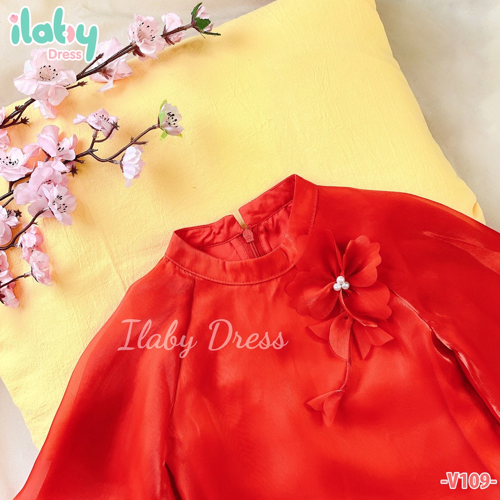 Áo dài cho bé gái ILaby tơ organza [V109]