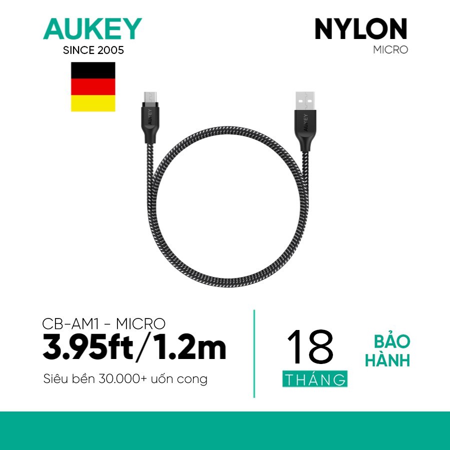 Cáp Sạc Micro USB Aukey CB-AM1 Siêu Bền Dài 1,2 Mét